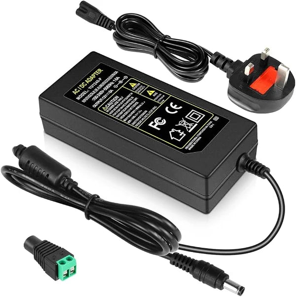 AC 100–240V Input LED Power Adapter Switching Transformer 36W–120W DC 12V with UK Plug for LED Strip Lights, CCTV Systems, Security Cameras, Pumps and Industrial Electronics, 1-Pack/10-Pack