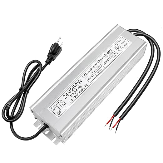 250W Outdoor Waterproof Power Supplies, 12V/24V Output, 90-265V Input, Dual Output, Aluminum Housing, Outdoor Lighting Projects, CE/RoHS/FCC Certified, US/UK/EU Plug, 1-Pack / 10-Pack