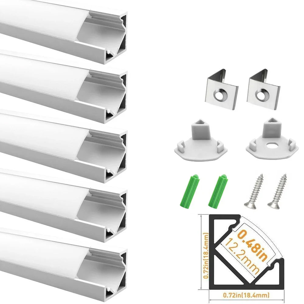 V Shape LED Channel - V03-A 12mm Silver / Black Aluminum Profile | Milky White Cover | Standard LED Mounting Channel – 1m / 2m / 3m | 50 / 100-Pack