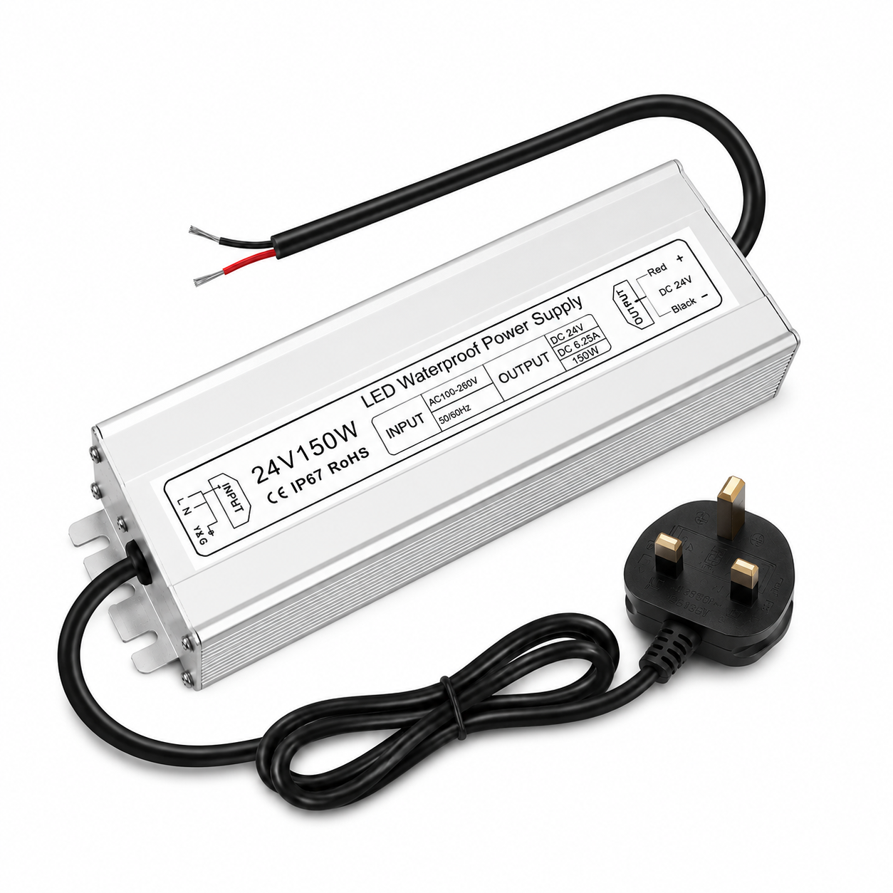 150W Outdoor Waterproof Power Supplies, 12V/24V/36V/48V Output, 90-265V / 90-140V / 175-265V Input, Single Output, Aluminum Housing, Outdoor Lighting Projects, CE/RoHS/FCC Certified, US/UK/EU Plug, 1-Pack / 10-Pack