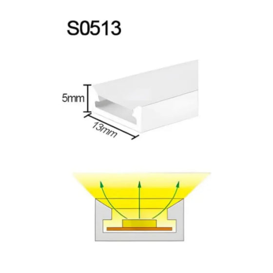 LS Series S0513 Standard Install LED Neon Profile | 5×13mm Top Emitting led neon extrusion profile | IP67 Waterproof | 10mm PCB Width | Interior Mirror Wardrobe Lighting | 5M/500M | Local Stock US/UK/DE