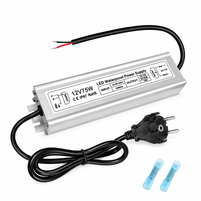 75W Outdoor Waterproof Power Supplies, 12V Output, 90-265V Input, Single Output, Aluminum Housing, Outdoor Lighting Projects, CE/RoHS/FCC Certified, US/UK/EU Plug, 1-Pack / 10-Pack