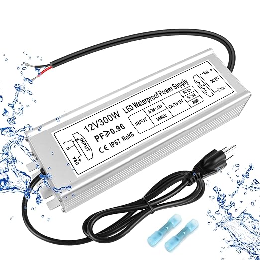 300W Outdoor Waterproof Power Supplies, 12V/24V/36V/48V Output, 90-265V / 90-140V / 175-265V Input, Single Output, Aluminum Housing, Outdoor Lighting Projects, CE/RoHS/FCC Certified, US/UK/EU Plug, 1-Pack / 10-Pack