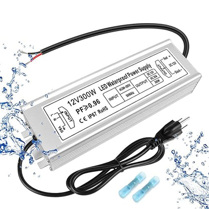 300W Outdoor Waterproof Power Supplies, 12V/24V/36V/48V Output, 90-265V / 90-140V / 175-265V Input, Single Output, Aluminum Housing, Outdoor Lighting Projects, CE/RoHS/FCC Certified, US/UK/EU Plug, 1-Pack / 10-Pack