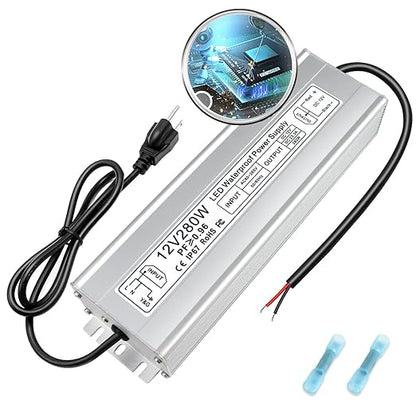 280W Outdoor Waterproof Power Supplies, 12V/24V Output, 90-265V Input, Single Output, Aluminum Housing, Outdoor Lighting Projects, CE/RoHS/FCC Certified, US/UK/EU Plug, 1-Pack / 10-Pack