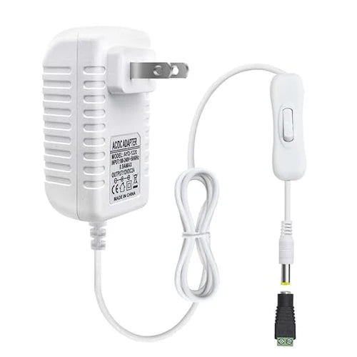DC 12V Wall Plug LED Adapter with On/Off Switch, 12W/24W/36W Options, US Plug, Black/White Housing, 100–240V AC Input Wall Plug LED Adapter - for LED Strip Lights, CCTV and Electronics
