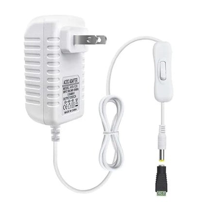 DC 12V Wall Plug LED Adapter with On/Off Switch, 12W/24W/36W Options, US Plug, Black/White Housing, 100–240V AC Input Wall Plug LED Adapter - for LED Strip Lights, CCTV and Electronics