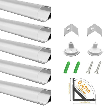 V Shape LED Channel - V02-A 12mm Silver / Black Aluminum Profile | Milky White Cover | Heavy-Duty LED Mounting Track – 1m / 2m / 3m | 50 / 100-Pack