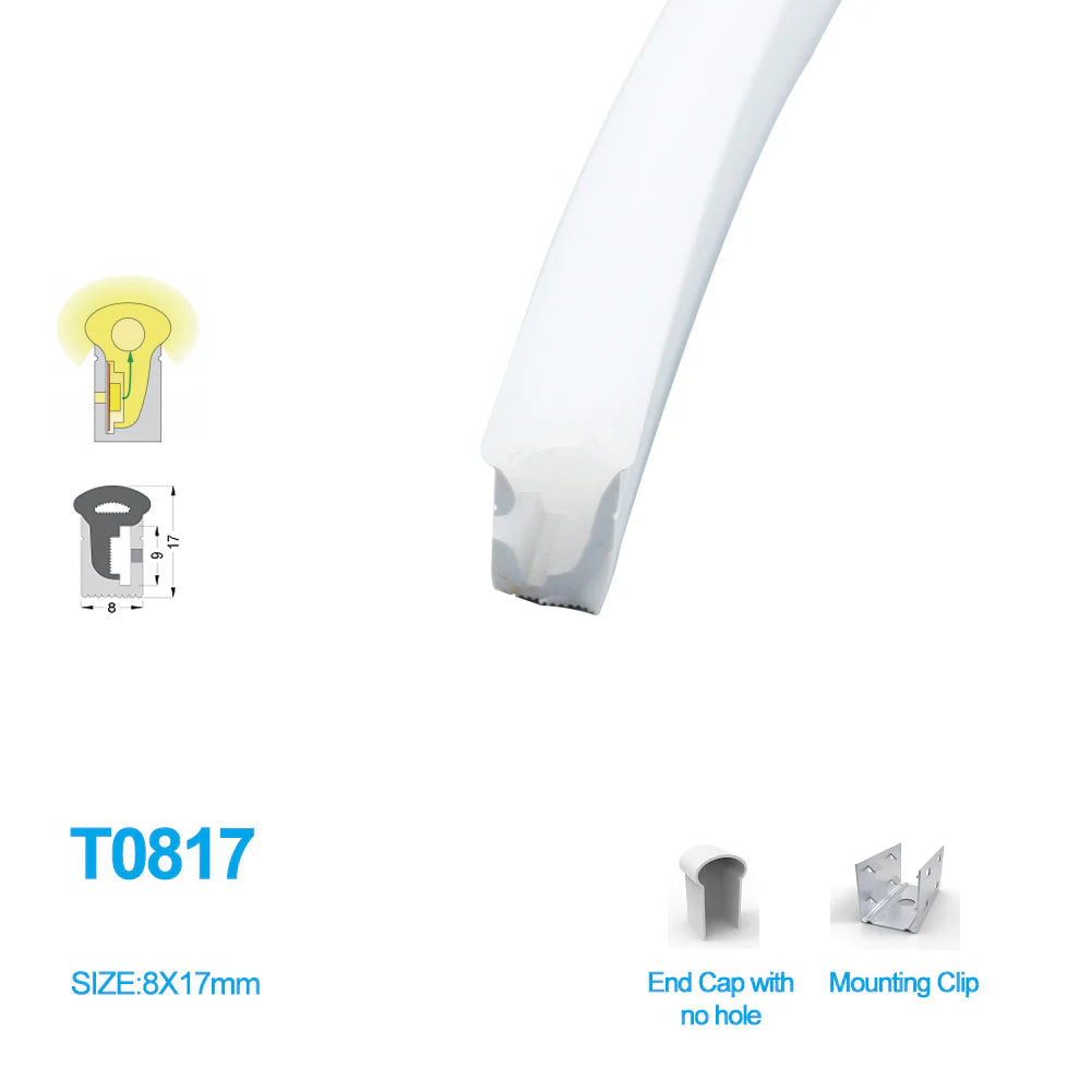 Neon Light Housing – S0817 Side Edge Lighting | 8x17mm Silicone LED Channel System | IP67 Waterproof | 8mm PCB Width | 50M/5M | Local Stock US/UK/DE