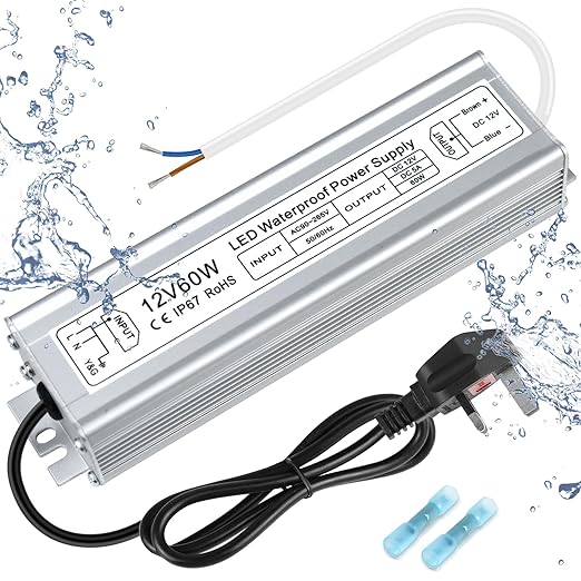 60W Outdoor Waterproof Power Supplies, 12V/24V/36V/48V Output, 90-265V / 90-140V Input, Single Output, Aluminum Housing, Outdoor Lighting Projects, CE/RoHS/FCC Certified, US/UK/EU Plug, 1-Pack / 10-Pack