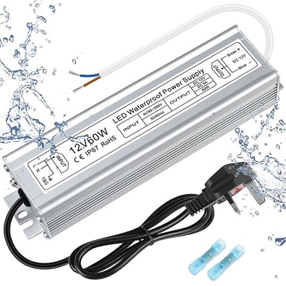60W Outdoor Waterproof Power Supplies, 12V/24V/36V/48V Output, 90-265V / 90-140V Input, Single Output, Aluminum Housing, Outdoor Lighting Projects, CE/RoHS/FCC Certified, US/UK/EU Plug, 1-Pack / 10-Pack