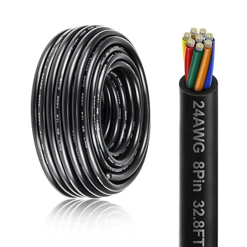 24 AWG 6/7/8 Conductor PVC Control Cable, Black/White Industrial Flexible Wire for Signal & Control Systems – 50m / 500m