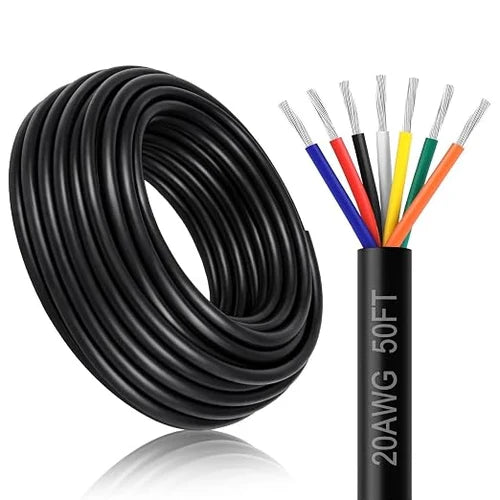 20 AWG 6/7/8 Conductor PVC Insulated Copper Control Cable, Black/White Industrial Wire for Electrical Systems – 50m / 500m