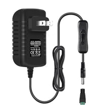DC 12V Wall Plug LED Adapter with On/Off Switch, 12W/24W/36W Options, US Plug, Black/White Housing, 100–240V AC Input Wall Plug LED Adapter - for LED Strip Lights, CCTV and Electronics