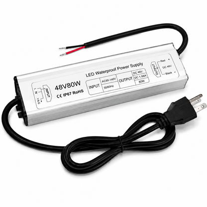 80W Outdoor Waterproof Power Supplies, 12V/24V/36V/48V Output, 90-265V Input, Single Output, Aluminum Housing, Outdoor Lighting Projects, CE/RoHS/FCC Certified, US/UK/EU Plug, 1-Pack / 10-Pack