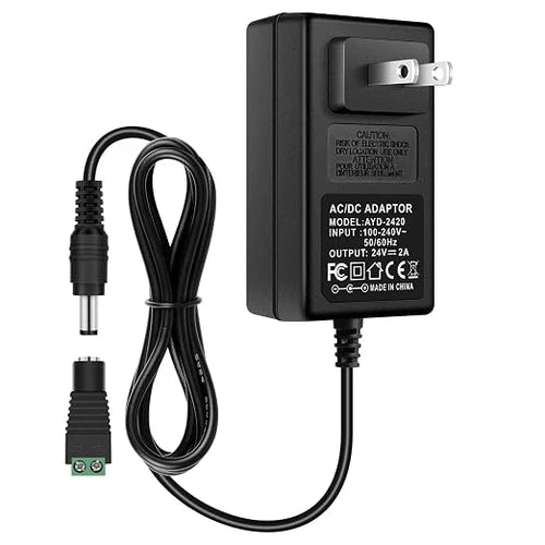DC 24V Wall Plug LED Adapter 48W/72W, AC 100–240V Input Switching Wall Plug LED Adapter with US Plug, Black Housing - for LED Strip Lights and Electronics