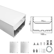 Wide Pendant LED Aluminum Profile Light H10075B – 75mm Inner Width | Silver Housing | Milky White Cover | With Installation Accessories | Suspension Mounting Linear Office Lighting | 1m / 2m Length | 10 / 20-Pack