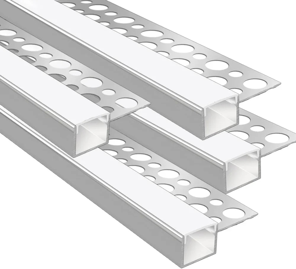 One-Sided Drywall LED Aluminum Profiles – for 1–13mm LED Strip Plaster-in Recessed Profile | Silver | Milky White Cover | 1m / 2m / 3m | 50 / 100-Pack