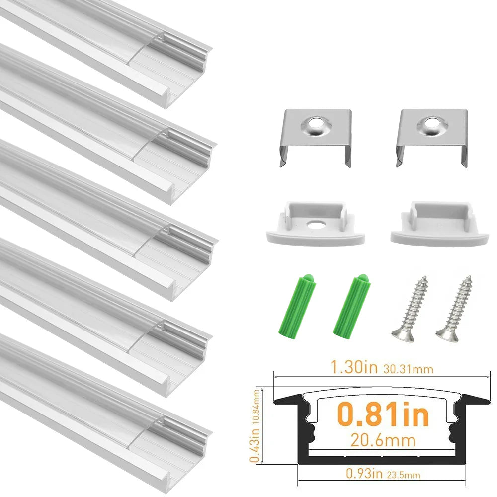 U Shape LED Channel - U03-A 20mm Silver / Black Aluminum Profile | Milky White Cover | Heavy-Duty LED Mounting Track – 1m / 2m / 3m | 50 / 100-Pack