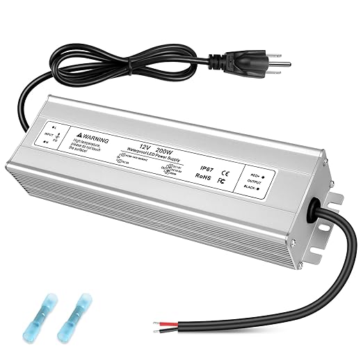 200W Outdoor Waterproof Power Supplies, 12V/24V/36V/48V Output, 90-140V / 175-265V Input, Single Output, Aluminum Housing, Outdoor Lighting Projects, CE/RoHS/FCC Certified, US/UK/EU Plug, 1-Pack / 10-Pack