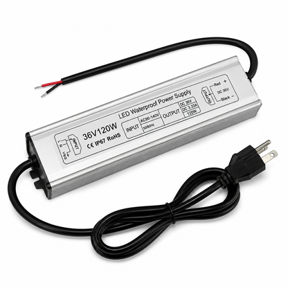120W Outdoor Waterproof Power Supplies, 12V/24V/36V/48V Output, 90-265V / 90-140V / 175-265V Input, Single Output, Aluminum Housing, Outdoor Lighting Projects, CE/RoHS/FCC Certified, US/UK/EU Plug, 1-Pack / 10-Pack
