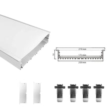 Wide Recessed LED Aluminum Profile Light H20050B – 173mm Inner Width | Silver Housing | Milky White Cover | With Installation Accessories | Flush Mounting Linear Office Lighting | 1m / 2m Length | 10 / 20-Pack