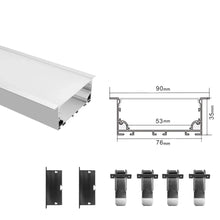 Wide Recessed LED Aluminum Profile Light H7635AB – 53mm Inner Width | Silver Housing | Milky White Cover | With Installation Accessories | Flush Mounting Linear Office Lighting | 1m / 2m Length | 10 / 20-Pack