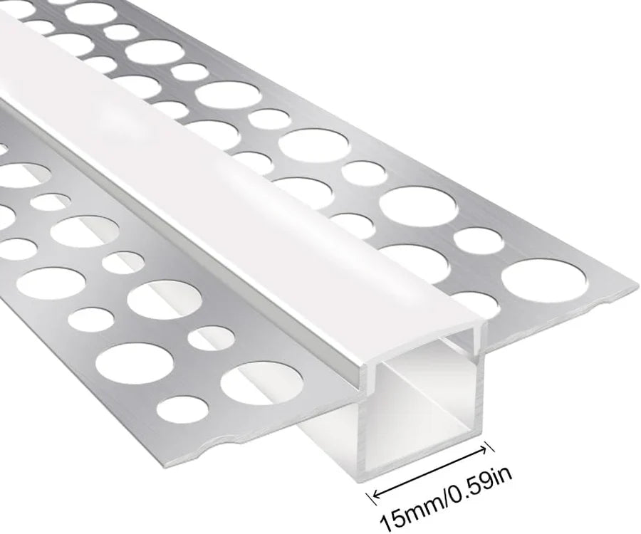 Double-Sided Drywall LED Aluminum Profiles – for 1–12mm LED Strip Plaster-in Recessed Profile | 1Meter | Silver | Milky White Cover | 1m / 2m / 3m | 50 / 100-Pack