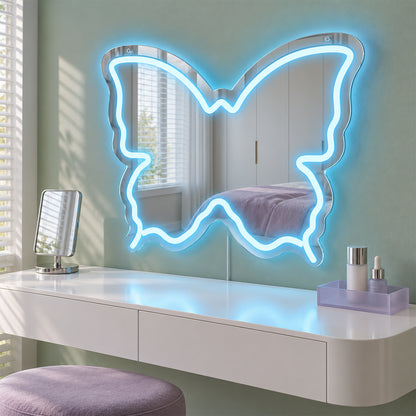 Ice Blue Butterfly LED Vanity Signs – 15.7×12 inch  Neon Outline | USB Powered | Perfect for Vanity Decor