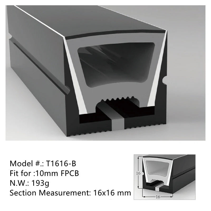 Neon Light Housing – S1616 Black | 16x16mm Silicone LED Channel System | IP67 Waterproof | 10mm PCB Width | 50M/5M | Local Stock US/UK/DE