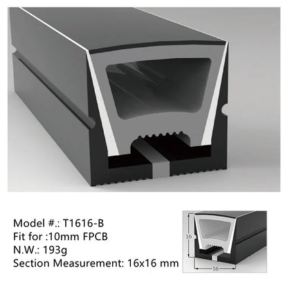 Neon Light Housing – S1616 Black | 16x16mm Silicone LED Channel System | IP67 Waterproof | 10mm PCB Width | 50M/5M | Local Stock US/UK/DE