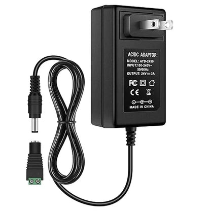 DC 24V Wall Plug LED Adapter 48W/72W, AC 100–240V Input Switching Wall Plug LED Adapter with US Plug, Black Housing - for LED Strip Lights and Electronics