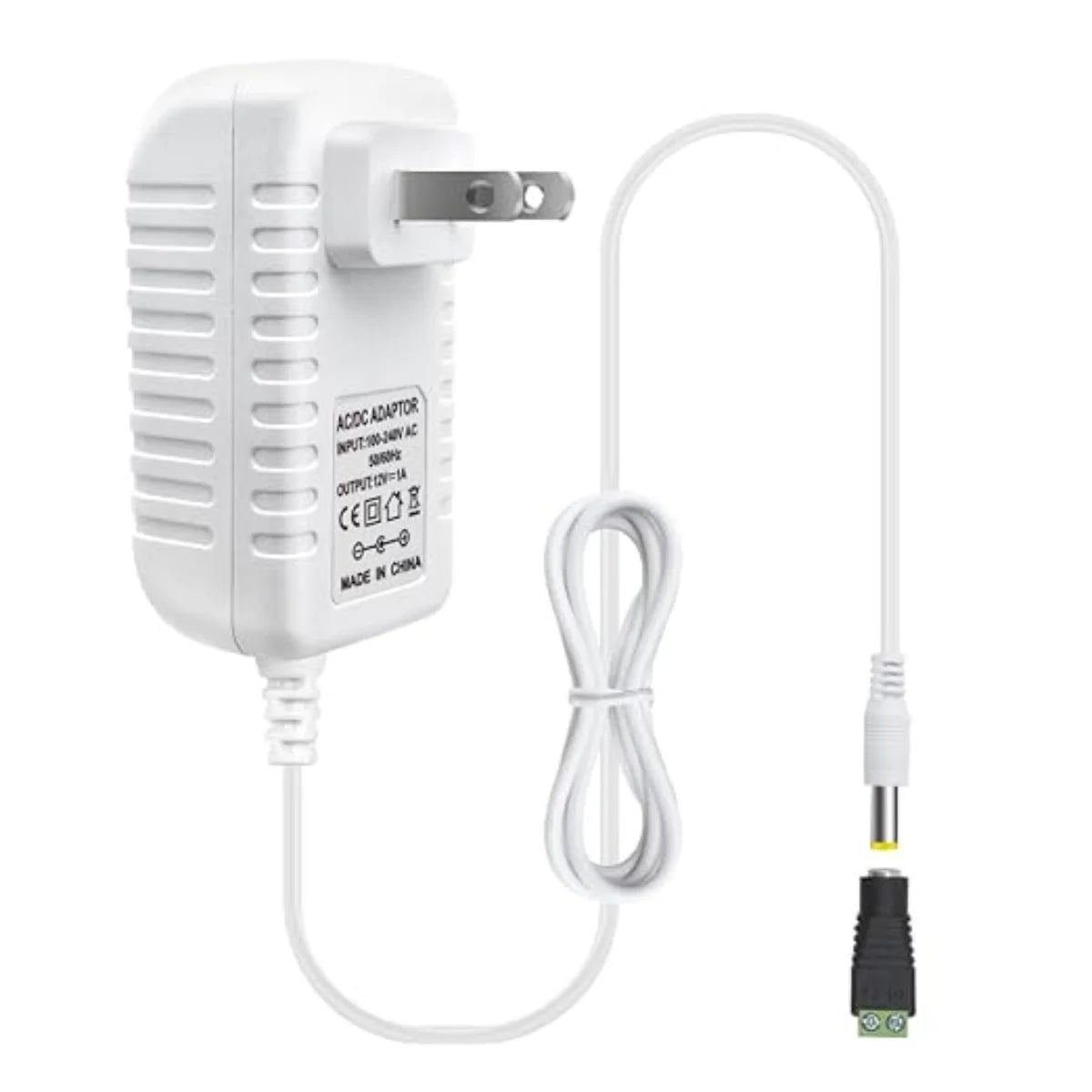 12V Wall Plug LED Adapter 12W/24W/36W, AC 100–240V Input Black/White Wall Plug LED Adapter with US Plug - for LED Strip Lights, CCTV and Electronics
