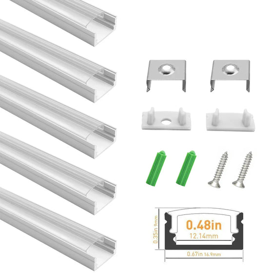 U Shape LED Channel - U02-B 12mm Silver / Black Aluminum Profile | Milky White Cover | Standard LED Mounting Channel – 1m / 2m / 3m | 50 / 100-Pack