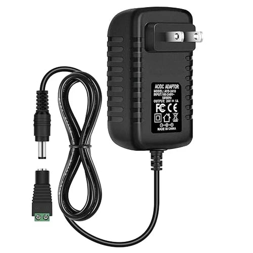 DC 24V Wall Plug LED Adapter 24W, AC 100–240V Input 24V Wall Plug LED Adapter with UK Plug, Black Housing - for LED Strip Lights and Electronic Devices