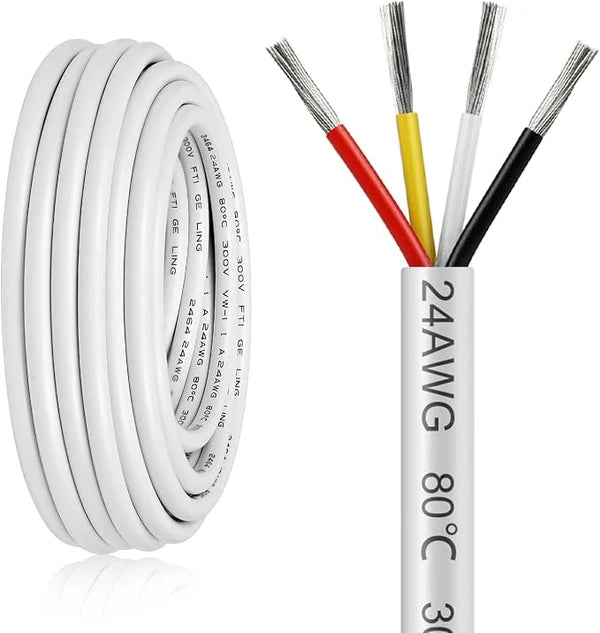 24 AWG 2/3/4/5 Conductor PVC Insulated Copper Cable, Black/White Flexible Wire for Low Voltage Electrical Wiring – 50m / 500m