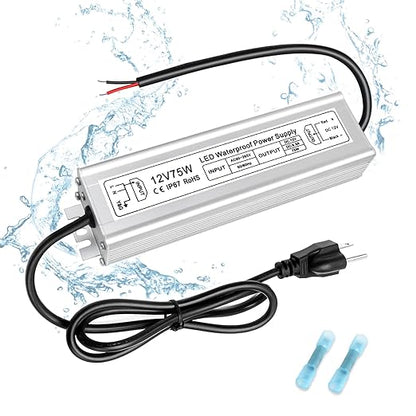 75W Outdoor Waterproof Power Supplies, 12V Output, 90-265V Input, Single Output, Aluminum Housing, Outdoor Lighting Projects, CE/RoHS/FCC Certified, US/UK/EU Plug, 1-Pack / 10-Pack
