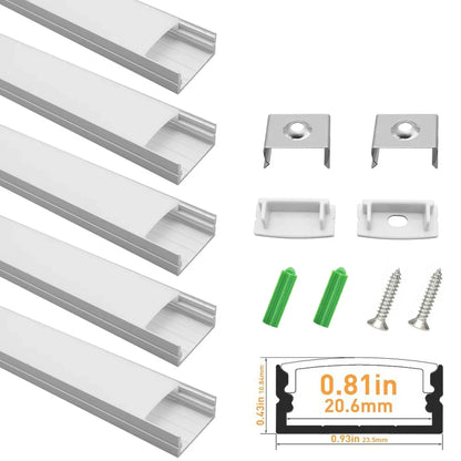 U Shape LED Channel - U04-A 20mm Silver / Black Aluminum Profile | Milky White Cover | Heavy-Duty LED Mounting Track – 1m / 2m / 3m | 50 / 100-Pack