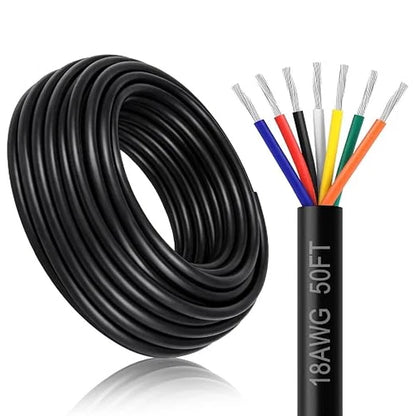 18 AWG 6/7/8 Conductor PVC Copper Control Cable, Black/White Industrial Flexible Wire for Electrical Systems – 50m / 500m