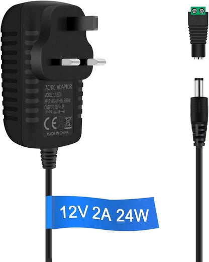 12V Wall Plug LED Adapter 12W/24W/36W, AC 100–240V Input Black/White Wall Plug LED Adapter with US Plug - for LED Strip Lights, CCTV and Electronics