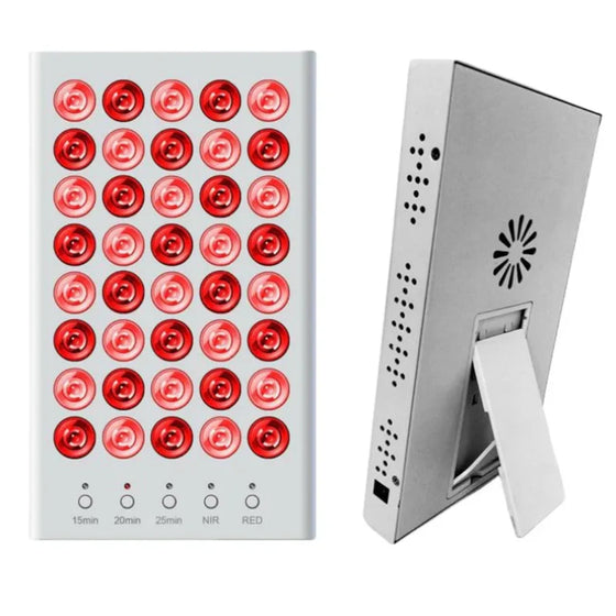 50W Desktop Infrared Therapy Lamp – 40 LEDs | Button Control / Touch Screen | Red Light 660nm & IR 850nm | Dimmable & Timer | AC100–240V | Desktop Stand Design | for Skin | Included Hanging Rope, Protective Goggles | US / EU / UK / AU Plug