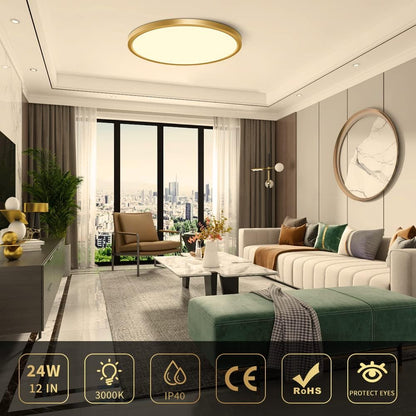 AC 110–130V Gold Round Flush Mount LED Ceiling Light – 18 / 24 / 32 Inch – 3000K / 4500K / 5000K / 6500K – for Residential & Commercial Lighting – Local Stock (US)