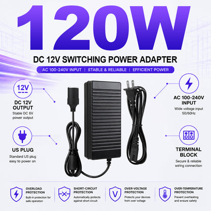 AC 100–240V Input LED Power Adapter Cigarette Lighter Converter Transformer 60W/120W/180W DC 12V with US Plug for Car Accessories, Tire Inflators, Portable Coolers, Car Vacuum Cleaners and Automotive Equipment, 1-Pack/10-Pack