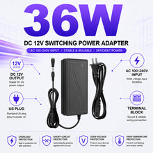 AC 100–240V Input LED Power Adapter Switching Transformer 36W/60W DC 12V with US Plug for LED Strip Lights, CCTV Systems, Security Cameras, Pumps and Industrial Electronics, 1-Pack/10-Pack