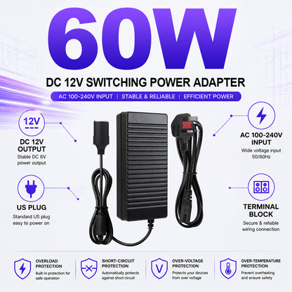 AC 100–240V Input LED Power Adapter Cigarette Lighter Converter Transformer 60W–120W DC 12V with UK Plug for Car Accessories, Tire Inflators, Portable Coolers, Car Vacuum Cleaners and Automotive Equipment, 1-Pack/10-Pack