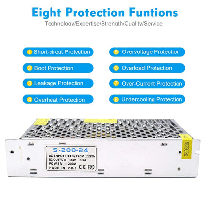 DC 12V/24V 60W–240W Industrial Switching Power Supplies, AC 110/220V Input, Constant Voltage LED Driver Transformer, Metal Case with Screw Terminals, CE/FCC/RoHS Certified