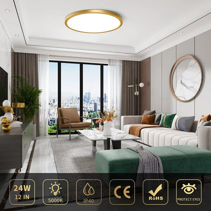 AC 110–130V Gold Round Flush Mount LED Ceiling Light – 18 / 24 / 32 Inch – 3000K / 4500K / 5000K / 6500K – for Residential & Commercial Lighting – Local Stock (US)