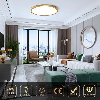 AC 110–130V Gold Round Flush Mount LED Ceiling Light – 18 / 24 / 32 Inch – 3000K / 4500K / 5000K / 6500K – for Residential & Commercial Lighting – Local Stock (US)