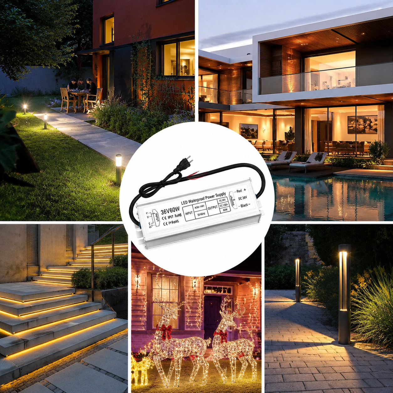 80W Outdoor Waterproof Power Supplies, 12V/24V/36V/48V Output, 90-265V Input, Single Output, Aluminum Housing, Outdoor Lighting Projects, CE/RoHS/FCC Certified, US/UK/EU Plug, 1-Pack / 10-Pack