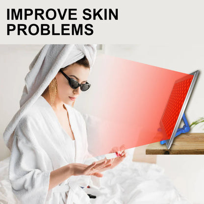 50W Infrared Therapy Lamp – Red Light 655–665nm & IR 850–860nm | Dimmable & Timer | AC100–240V | Aluminum Alloy + PC Cover | for Skin & Muscle | Blue Stand / Desktop Stand | Included Controller, Protective Goggles | US / EU / UK / AU Plug
